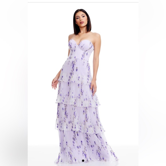 Dress the Population Dresses & Skirts - Dress the Population Lavender Floral Strapless Maxi Dress